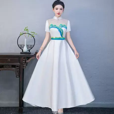 高中大学生大合唱演出服模特礼仪小姐颁奖礼服迎宾接待中式旗袍裙图片