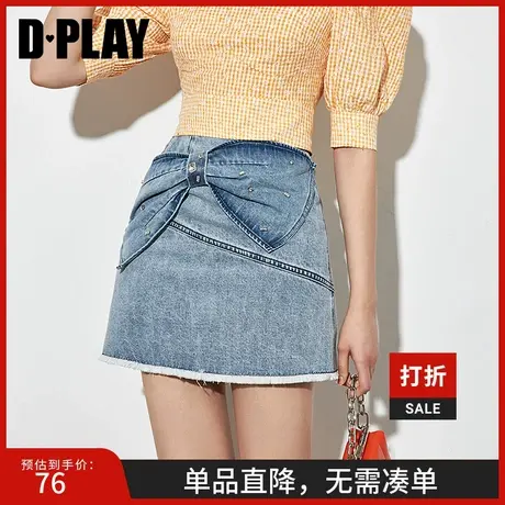 DPLAY德帕拉夏季新款修身小A摆半裙甜美大蝴蝶结装饰牛仔短裙图片