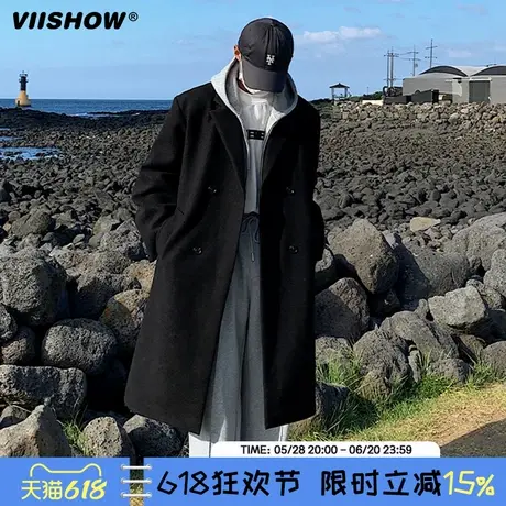 VIISHOW男士毛呢大衣中长款谢尔比男生灰色呢子外套图片