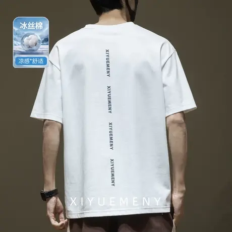 冰丝凉感潮牌印花短袖T恤男2025夏季新款加大加肥胖子半袖体恤衫商品大图