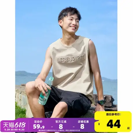 唐狮2024夏季新款男背心坎肩无袖T恤宽松学生压印字母潮圆领上衣商品大图