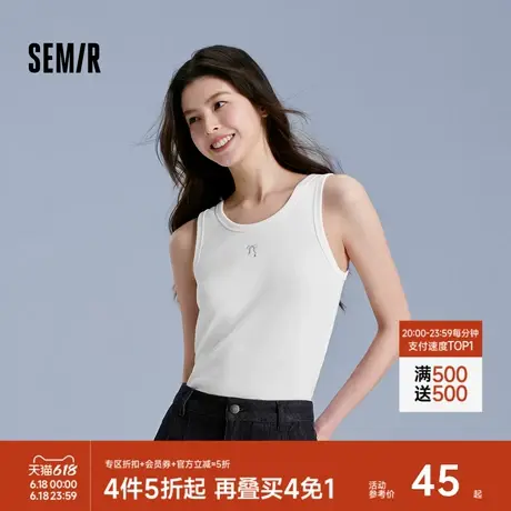 森马背心女短款蝴蝶结温柔夏季2025新款时尚紧身绣花圆领上衣百搭商品大图