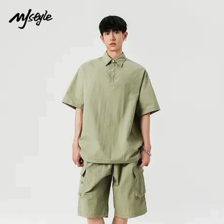 MJ STYLE美式工装速干翻领短袖POLO衫男夏季凉感T恤短袖休闲上衣商品大图
