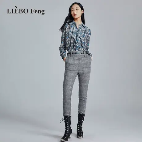 裂帛LIEBOFeng原创设计2023秋季复古经典格纹百搭休闲西装长裤女商品大图