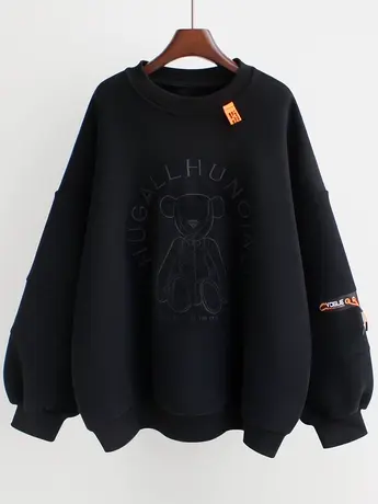 2022年新款韩版宽松加绒卫衣秋冬中长款加厚小熊外套上衣女潮ins商品大图