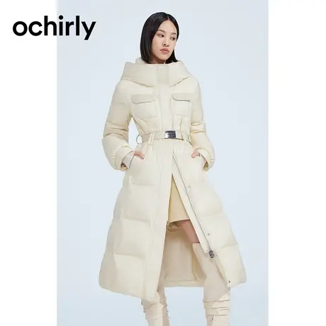 ochirly欧时力 高领带帽长款羽绒服女2023新款秋冬大衣保暖腰带商品大图