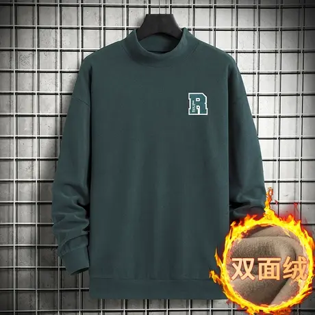 半高领卫衣男2023新款秋冬款潮流宽松加绒保暖双面绒无帽中领长袖商品大图