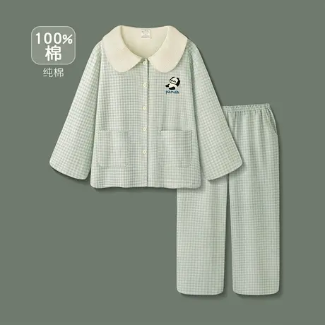 Pinksea睡衣女款2025新款春秋可爱小格子纯棉长袖女士家居服套装商品大图