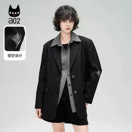 a02【ET自然系列】宽松西服外套女士2025年新款开春黑色商务百搭商品大图