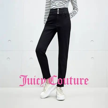 Juicy Couture橘滋牛仔裤女2025年秋季新款黑色高腰紧身铅笔长裤商品大图