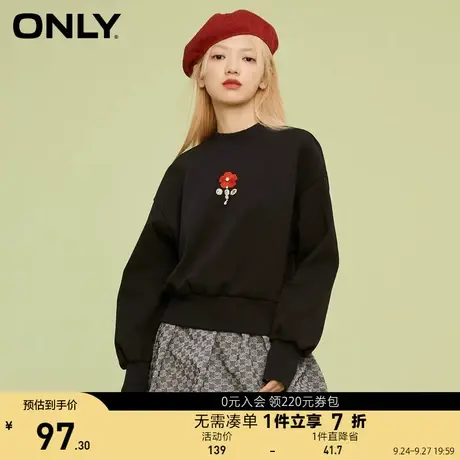 ONLY奥莱春夏 纯色宽松休闲圆领刺绣短款卫衣女商品大图