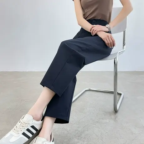 九分休闲藏青色西装裤女夏季薄款直筒八分小个子高腰显瘦烟管裤子商品大图