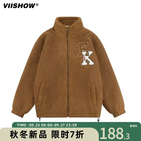 VIISHOW立领刺绣仿羊羔毛外套男冬季加厚棉服宽松保暖国潮棉衣商品大图