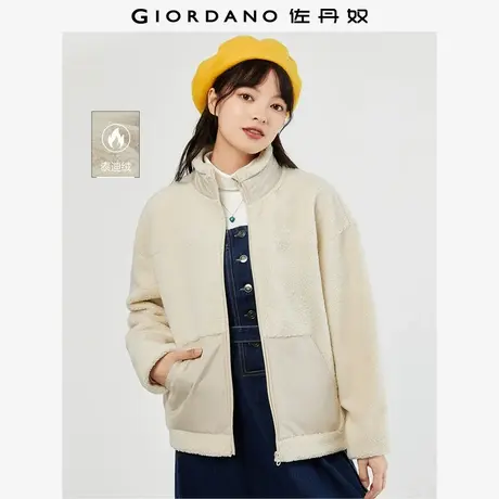 佐丹奴外套女装泰迪绒针梭织拼接袋鼠兜立领宽松外套 05373868商品大图