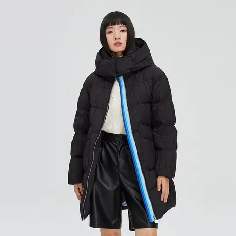 艾莱依冬季中长款羽绒服女士时尚百搭休闲保暖连帽防风外套1380图片