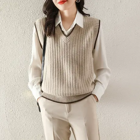 叠穿马甲针织背心女士无袖毛衣2023春秋新款宽松V领秋冬马夹外搭商品大图