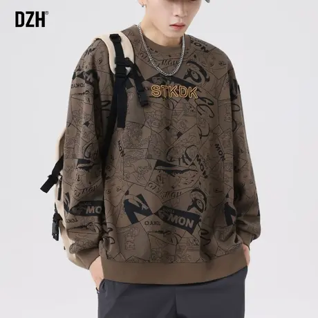 男士圆领满印卫衣男春秋季男款上衣宽松潮牌情侣秋装外套2023新款商品大图