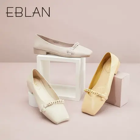 伊伴女鞋春季羊皮浅口单鞋简约法式低跟平底休闲一脚蹬通勤鞋商品大图