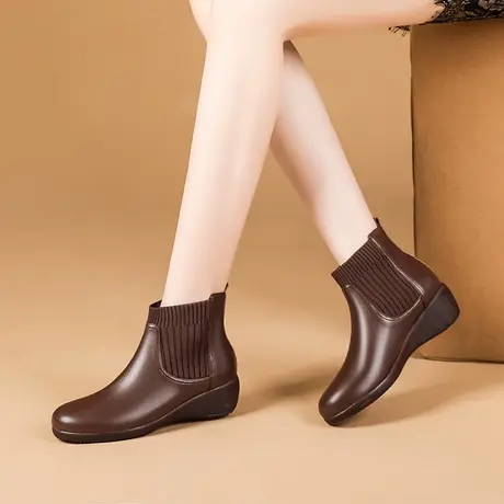 真皮靴子女短靴2023年秋冬季新款加绒女鞋软底坡跟粗跟女切尔西靴商品大图
