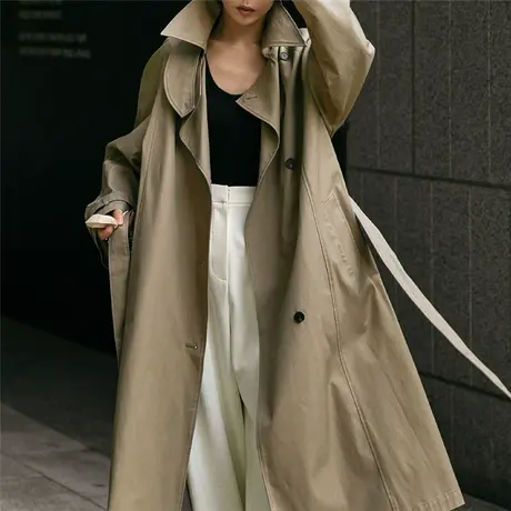 秋装新款休闲外套女中长款女装宽松设计感小众气质翻领风衣外套潮图片