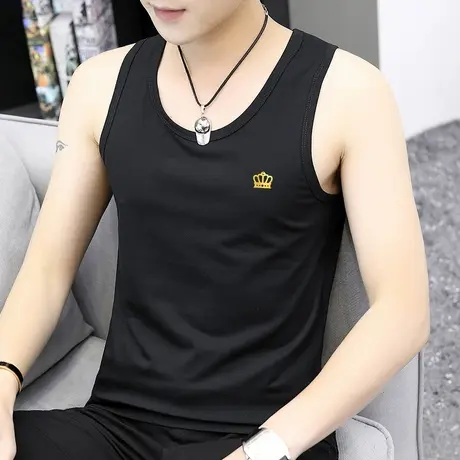 莫代尔男士背心2025新款黑色吊带篮球无袖t恤夏季冰丝运动坎肩男商品大图