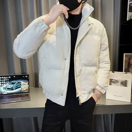 轻奢高级感潮牌亮片棉衣外套男冬季短款立领加厚夜店痞帅夜店棉袄商品大图
