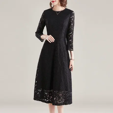 水墨青华新款秋装优雅蕾丝连衣裙时尚修身收腰百搭A字打底裙图片