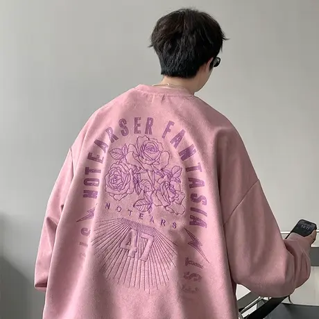 刺绣圆领卫衣男秋季新款情侣宽松休闲套头内搭潮流无帽长袖上衣服商品大图