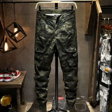 夏季款束脚迷彩工装裤子男韩版潮流男士休闲裤修身小脚裤户外男裤商品大图