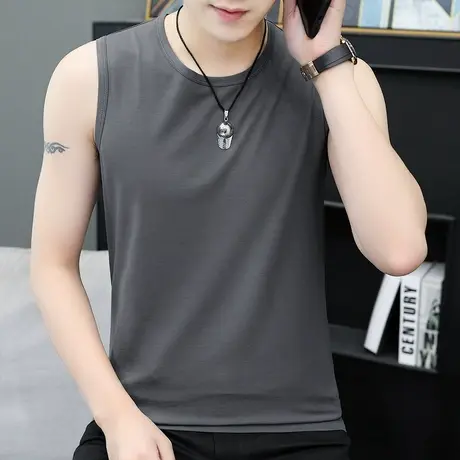 莫代尔背心男夏季外穿紧身健身篮球跨栏运动坎肩宽肩冰丝无袖t恤商品大图