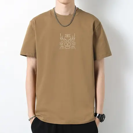 重磅纯棉短袖t恤男宽松夏季半袖液氨长绒棉全棉体恤衫圆领上衣服商品大图