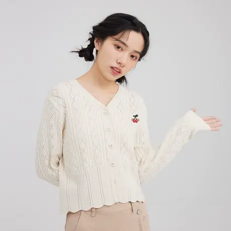 尔给奶系穿搭早秋设计感针织外搭开衫外套女2022新款v领上衣修身商品大图