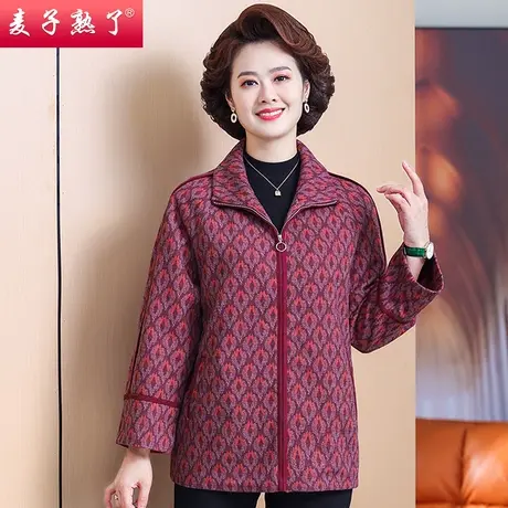 中年妈妈秋装洋气2023新款呢子短款40岁50中老年人春秋毛呢外套商品大图