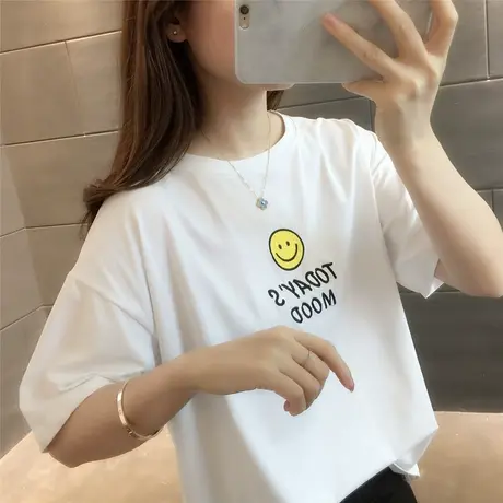 韩版白色短袖t恤女2023年新款宽松圆领打底衫女百搭文艺半袖体恤图片