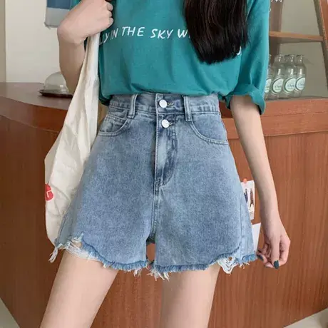 高腰牛仔短裤女2023年秋季新款宽松显瘦大码阔腿胖妹妹热裤子百搭商品大图