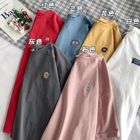 正肩短袖t恤女2024新款春夏季设计感小众宽松辣妹情侣装上衣ins潮商品大图