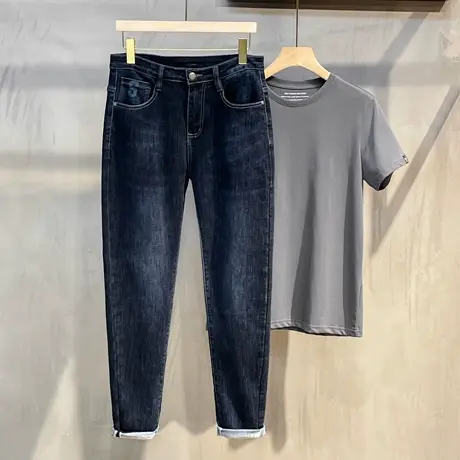 高端牛仔裤男夏季薄款潮牌九分裤男士修身小脚长裤子春秋2023新款图片