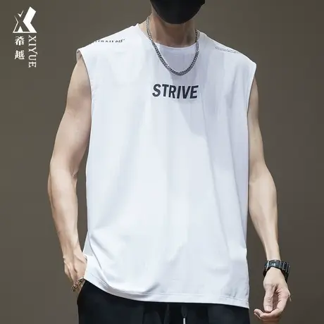 冰丝无袖t恤男士坎肩背心男速干衣夏季宽松大码运动健身外穿汗衫商品大图