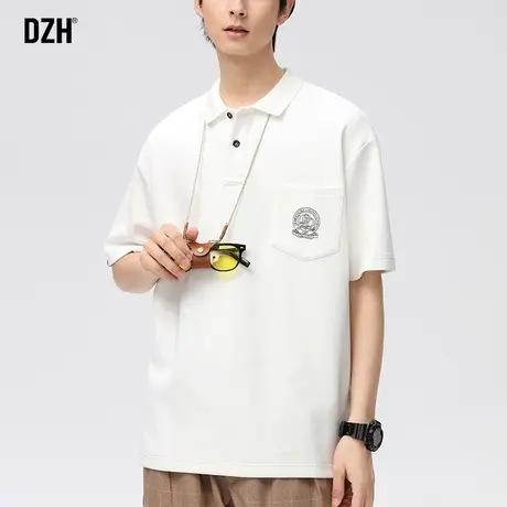 男生白色t恤男款夏季潮牌polo衫男短袖徽章印花上衣2023新款半袖商品大图