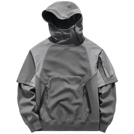 VIP拼接假两件卫衣男机能设计感运动上衣潮牌宽松套头连帽衫外套商品大图