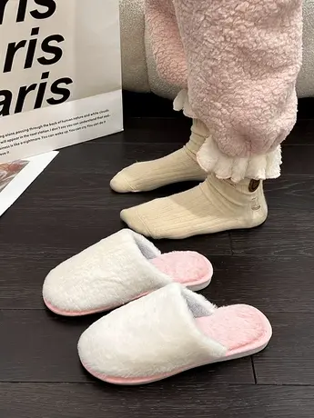 时尚简约包头棉拖鞋女2023新款秋冬保暖平底毛毛半拖鞋女外穿女鞋图片