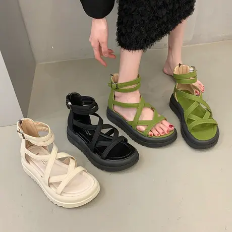 2024年新款夏季网红超火罗马凉鞋女仙女风学生厚底时尚百搭配裙子商品大图
