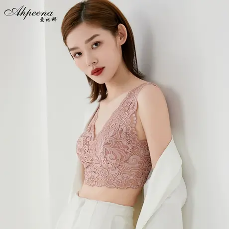 爱比娜文胸背心一体夏季无钢圈蕾丝V型性感打底内衣女带胸垫无痕商品大图