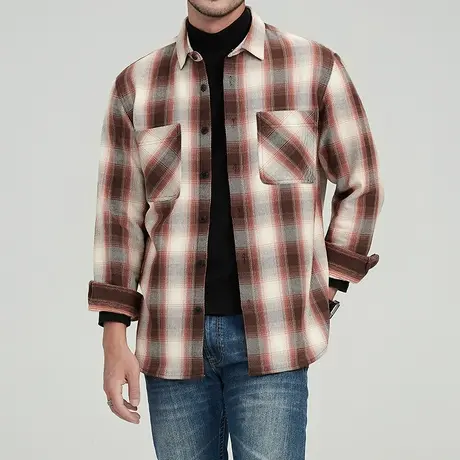 格慕施2023秋季纯棉法兰绒衬衫男保暖长袖休闲衬衣大码宽松外套男图片
