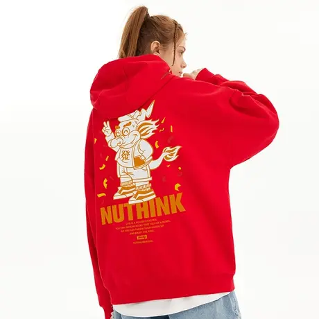 Nuthink国潮本命年新年连帽加绒卫衣男潮流宽松情侣春季保暖外套商品大图