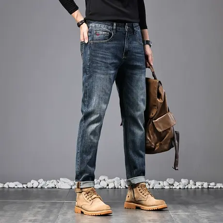 美式高街牛仔裤男士休闲百搭牛仔裤大牛水洗直筒高档潮流牛仔裤商品大图