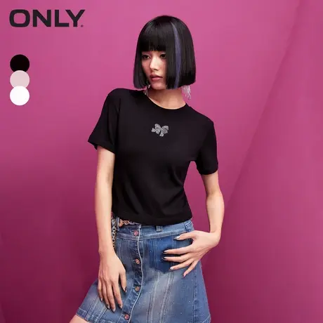 ONLY2024春季新款时尚气质百搭修身显瘦圆领短款T恤女商品大图