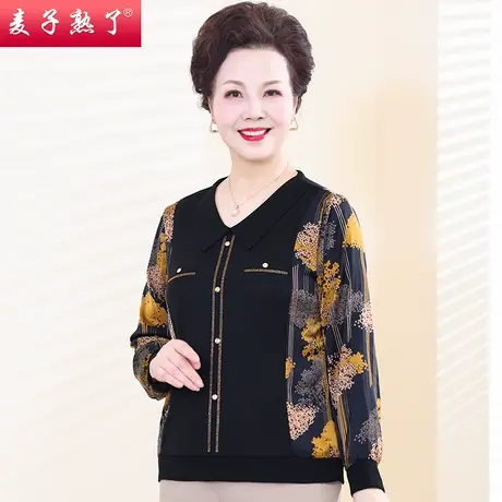 妈妈春装长袖T恤衫小个子夏洋气上衣服新款针织打底秋中老年女装商品大图