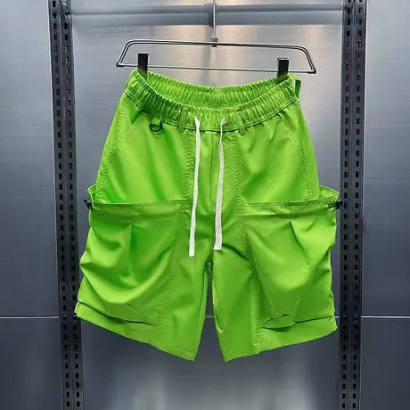 夏季潮牌绿色工装短裤2023新款个性痞帅中裤潮男宽松五分运动裤商品大图