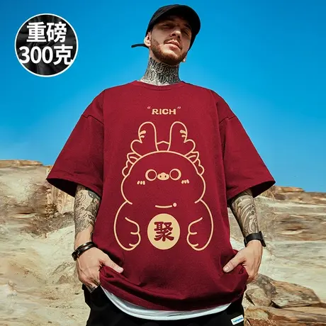 2025重磅潮牌宽松T恤国潮短袖五分袖纯棉加肥加大码男装夏季体恤商品大图